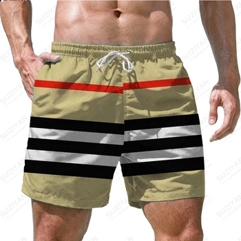 Летние Новые мужские шорты, пляжные брюки, 3D-печать в полоску, мужские домашние спортивные шорты на шнурке в гавайском пляжном стиле для отдыха