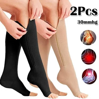 Медицинские спортивные компрессионные носки на молнии Носки для растяжения вен Женские Мужские носки с высокой эластичностью, длинные велосипедные носки для ног