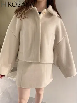 Модная теплая зимняя куртка Женская с отложным воротником, Однобортные свободные пальто В Японском стиле, Новая повседневная винтажная верхняя одежда в твердую клетку