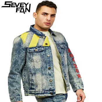 Мужская джинсовая куртка SEVEYFAN в стиле хип-хоп, тяжелая индустрия, потертые джинсовые куртки в стиле пэчворк, свободное пальто Hi Street для мужчин