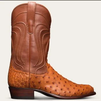 Мужские ковбойские ботинки в стиле вестерн на среднем каблуке, размер обуви