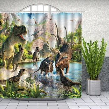 Набор штор для душа с динозаврами, Забавные мультяшные Милые животные Аниме, Декор для ванной комнаты Из водонепроницаемой полиэфирной ткани С крючками для ванны
