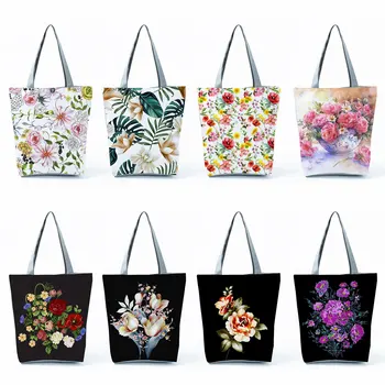 Наружные складные женские сумки через плечо, Повседневная дорожная пляжная сумка, Женские большие сумки для покупок, сумки с растительным цветочным принтом.