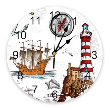 Настенные часы с древним маяком и парусным кораблем, современный дизайн, украшение гостиной, кухни, бесшумные часы, домашний декор