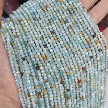 Натуральный граненый бисер 3 мм, режущий рассыпчатые бусины из голубого амазонита для браслета из бижутерии своими руками