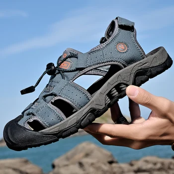 Новые трансграничные пляжные сандалии из воловьей кожи большого размера, мужская повседневная обувь, удобные и дышащие сандалии для мужчин