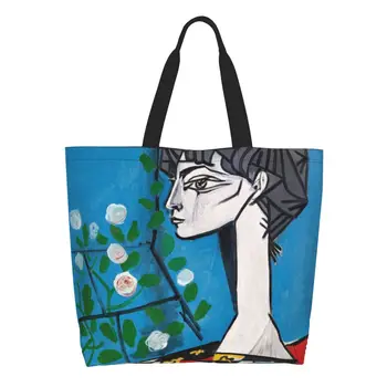 Обычай торговый Пабло Пикассо холст сумки женщин большой продукты переработки емкость Жаклин с цветами сумка шоппер сумки