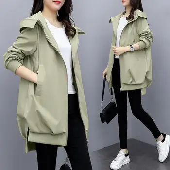 Пальто с капюшоном, женская весенне-летняя Корейская версия свободного повседневного дизайнерского длинного тренча Sense of