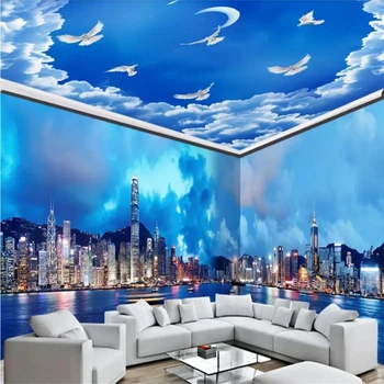 Пользовательские 3D обои beibehang ночной пейзаж Гонконга море небо аншлаг настенная роспись обои для домашнего декора