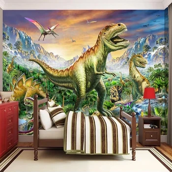 Пользовательские Настенные обои 3D Стерео Лесное животное Динозавр Настенная живопись Детская спальня Фон комнаты Мальчика Обои для домашнего декора