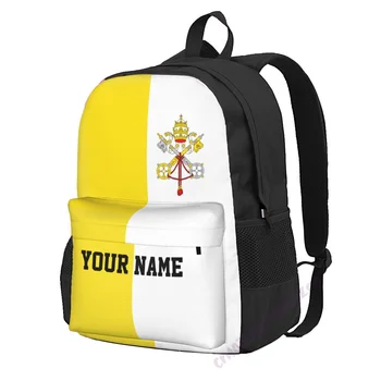 Пользовательское название Флаг Ватикана, Рюкзак из полиэстера для мужчин, женская дорожная сумка, повседневные студенческие походы, путешествия, кемпинг
