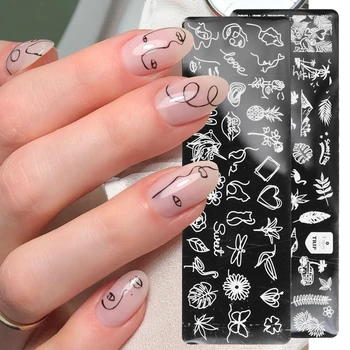 Прямоугольные пластины для тиснения линий с изображением людей, шаблон для ногтей, Геометрический лист, Трафарет для китайского дизайна ногтей, форма для маникюра GLSU01-08
