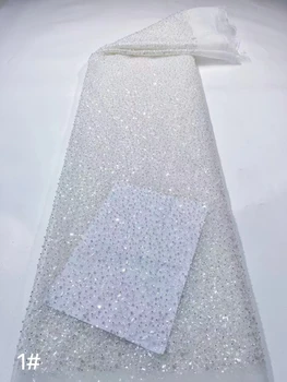 Сетчатая кружевная ткань с блестками ручной работы, Африка 2022, высококачественное роскошное тюлевое кружево из бисера для пошива свадебного вечернего платья