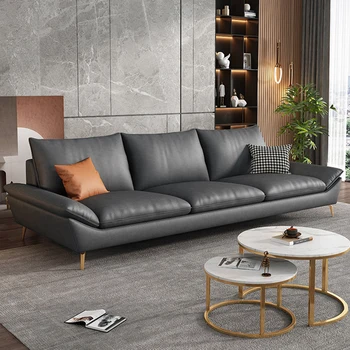 Современный скандинавский диван для гостиной из искусственной кожи, Ленивый Большой диван с откидной спинкой, Роскошный Диван для нескольких человек, Мебель для дома WK
