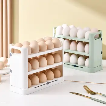 Стойка для хранения яиц Многослойная пищевая ручка большой емкости, компактная вращающаяся стойка для яиц без заусенцев, Кухонный лоток для хранения