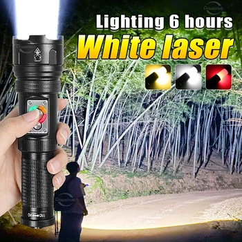 Супер мощный фонарик, белый Лазер, перезаряжаемый фонарь на 1500 мл, мощный светодиодный фонарик, USB-тактический светодиодный фонарь