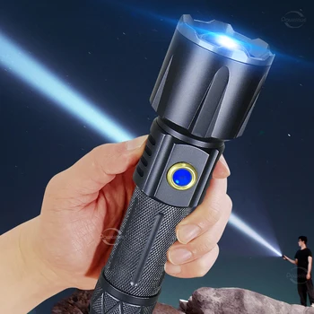 Супер светодиодный фонарик Paweinuo, перезаряжаемый через USB, мощный фонарик с зумом IPX6, водонепроницаемая тактическая вспышка для работы, охоты и т.д.