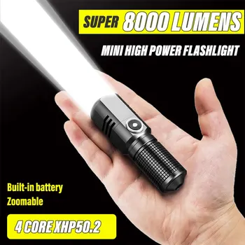 Супер яркий светодиодный фонарик MINI XHP50, USB-фонарик, Перезаряжаемый Рыболовный фонарь с зумом, Мощная Походная лампа с 3 режимами освещения.
