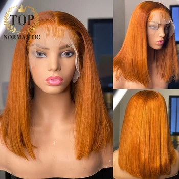 Топнормантический Рыжий парик с прямым каре, предварительно выщипанный по линии роста волос 4x4, индийские парики из человеческих волос Remy для женщин