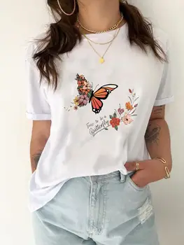 Футболка с коротким рукавом в виде бабочки и прекрасного цветка 90-х, женская модная повседневная одежда, женская летняя футболка с графическим принтом, футболка