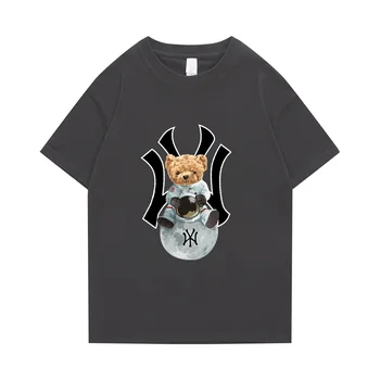 Хлопковые рубашки с изображением медведя большого размера, мужские футболки с аниме, Harajuku, короткие рукава, уличная одежда в стиле хип-хоп, повседневные футболки унисекс, летние топы