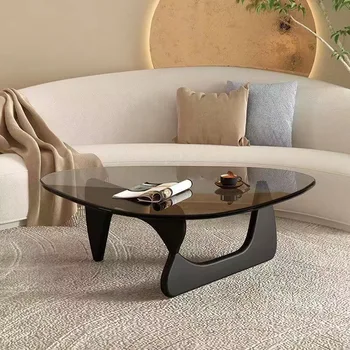 Чайный столик из закаленного стекла в скандинавском стиле, приставной столик для гостиной, журнальный столик с ножкой из цельного дерева, простой угловой столик с татами на балконе