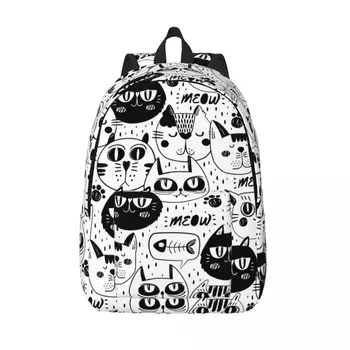 Школьный рюкзак, студенческий рюкзак с кошачьими мордочками, рюкзак через плечо, сумка для ноутбука, школьный рюкзак