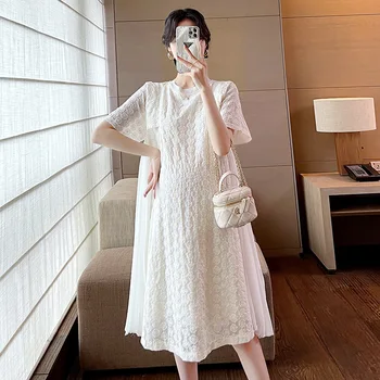 Элегантное платье для беременных, Летняя Свободная накидка на живот, Короткая Корейская юбка для беременных с короткими рукавами, модная одежда