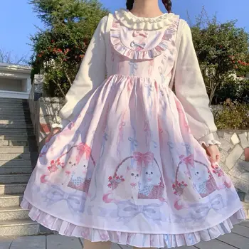 Японское платье Лолиты Harajuku JSK Женское Летнее Милое Мягкое платье принцессы с мультяшным Котом и бантом для девочек, костюмы для косплея, платья Лолиты