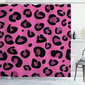 Ярко-розовая занавеска для душа с леопардовым рисунком из шкуры животного в абстрактном стиле, тема Дикой Саванны и Джунглей, набор для декора ванной комнаты с крючками