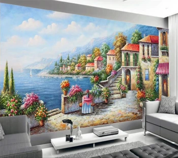 обои beibehang на заказ, 3d фрески, пейзаж средиземноморского приморского поместья, картина маслом, обои для домашнего декора, фрески